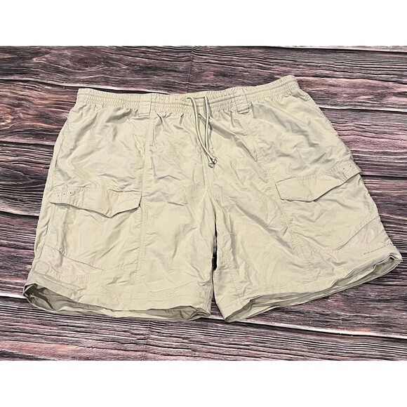 Columbia‎ Omnishade PFG Nylon Tan Elastic Waist Fish Hiking Cargo Shorts Men 2X - Picture 1 of 13